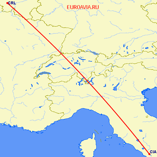 перелет Рим — Шарлеруа на карте