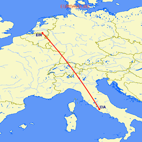 перелет Рим — Эйндховен на карте