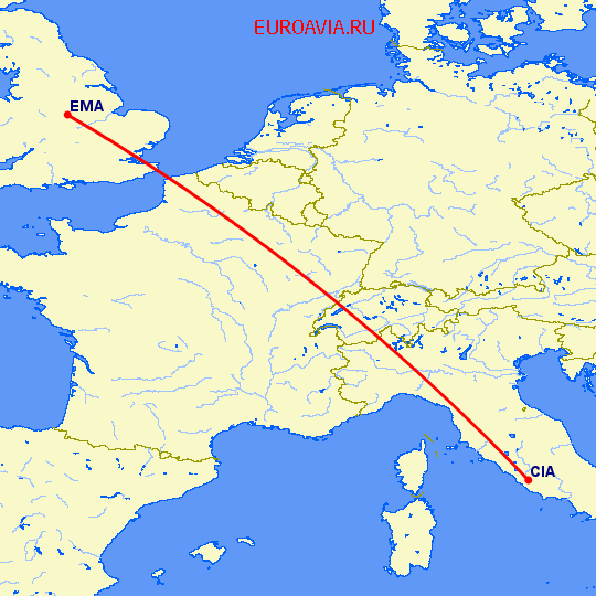 перелет Рим — Дерби на карте