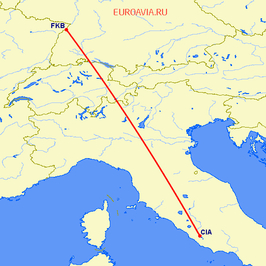 перелет Рим — Карлсруэ-Баден Баден на карте