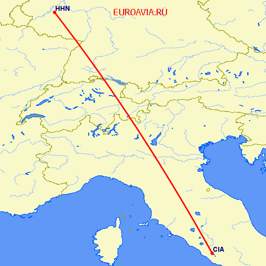 перелет Рим — Hahn на карте