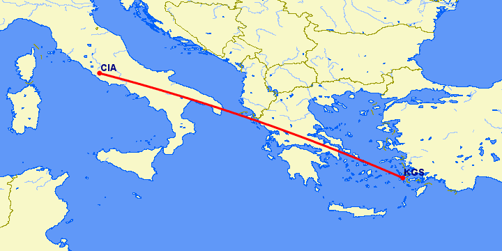 перелет Рим — Кос на карте