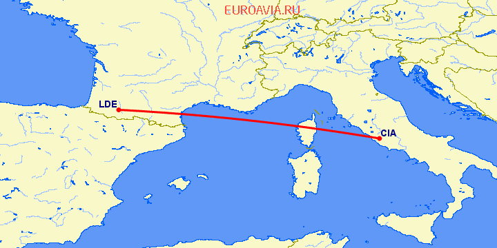 перелет Рим — Лурд Тарб на карте