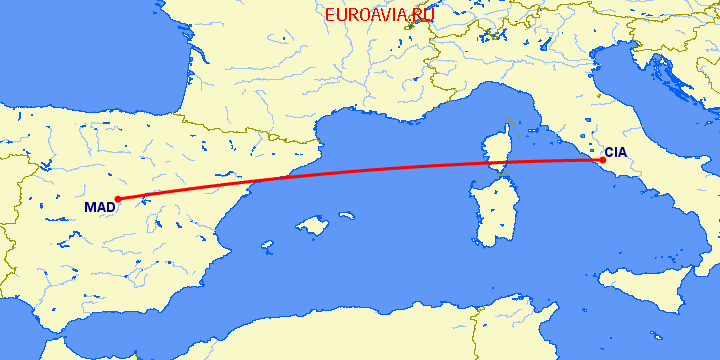 перелет Рим — Мадрид на карте
