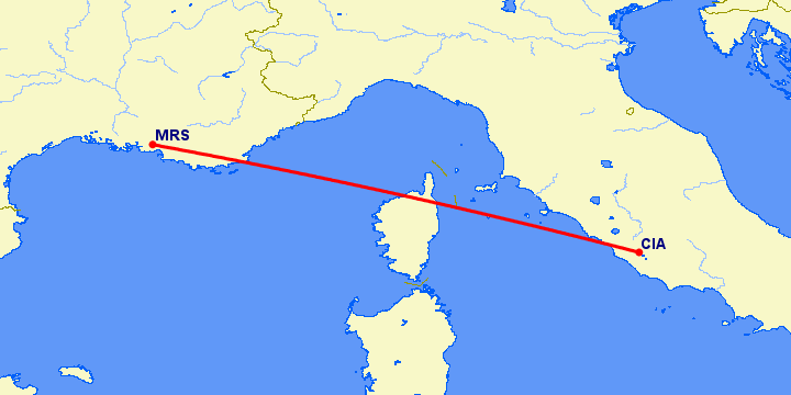 перелет Рим — Марсель на карте