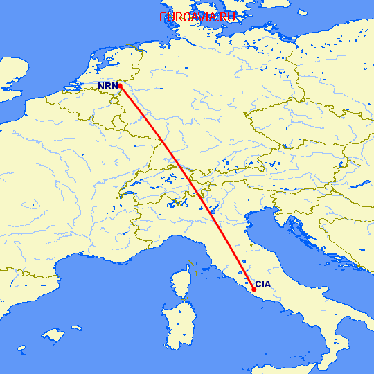 перелет Рим — Дюссельдорф на карте