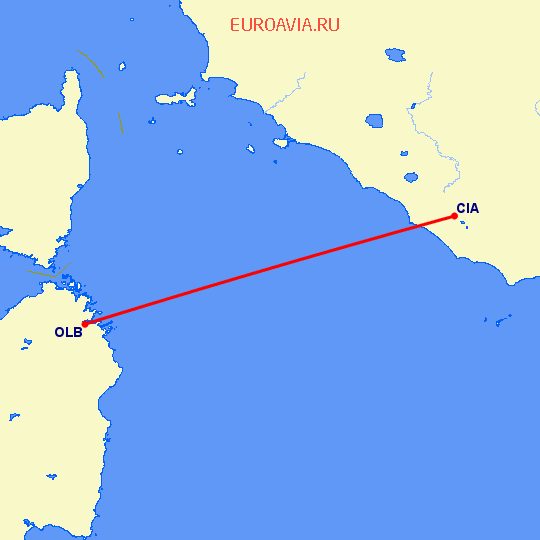 перелет Рим — Ольбия на карте