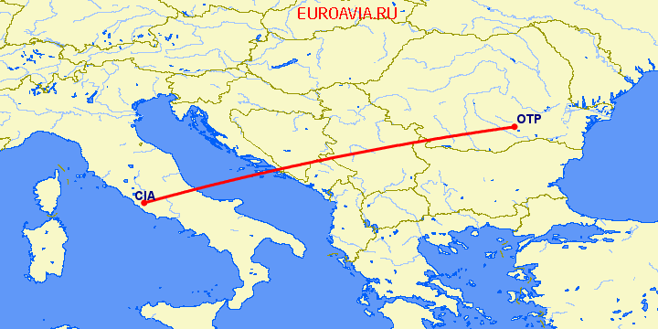 перелет Рим — Бухарест на карте
