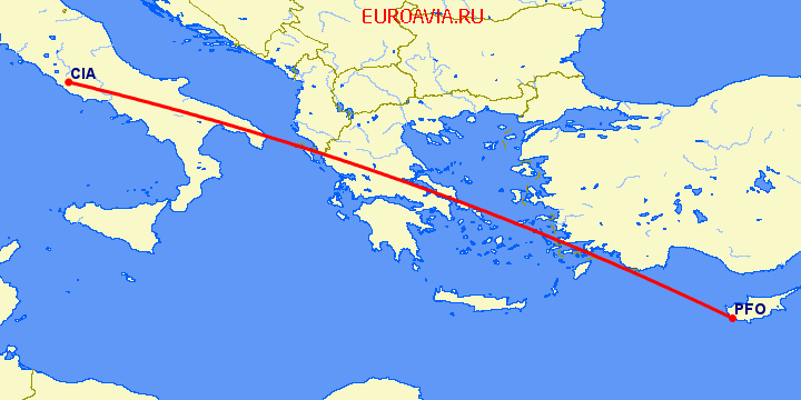 перелет Рим — Пафос на карте