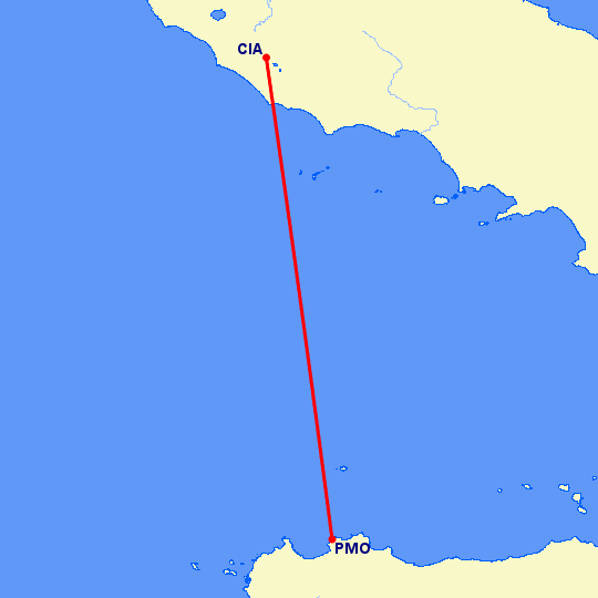 перелет Рим — Палермо на карте