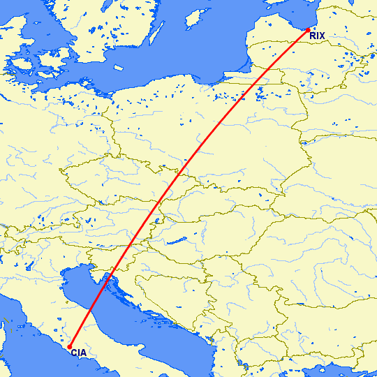 перелет Рим — Рига на карте