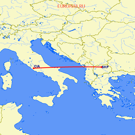 перелет Рим — Скопье на карте