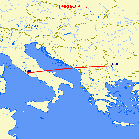 перелет Рим — София на карте