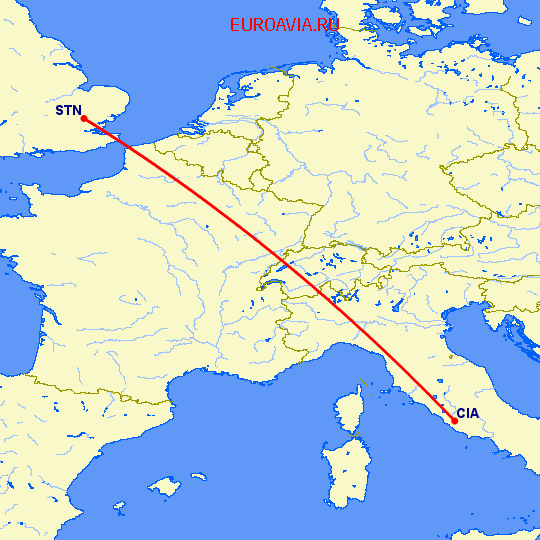 перелет Рим — Лондон на карте
