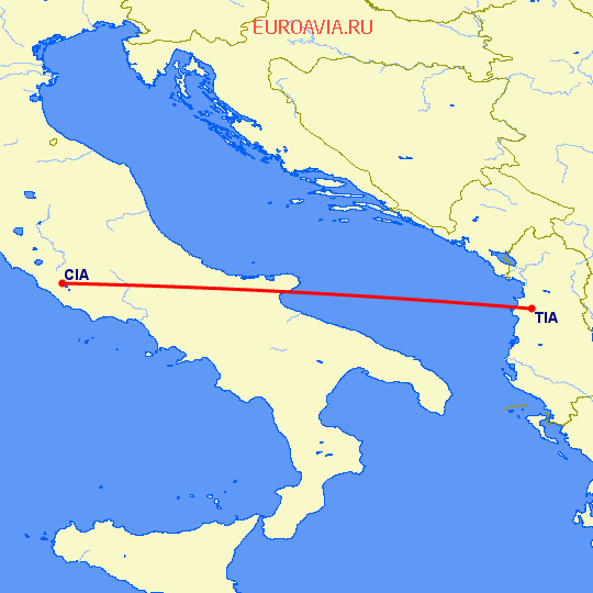 перелет Рим — Тирана на карте