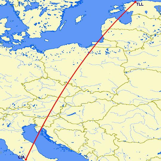 перелет Рим — Таллин на карте