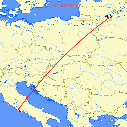 перелет Рим — Вильнюс на карте