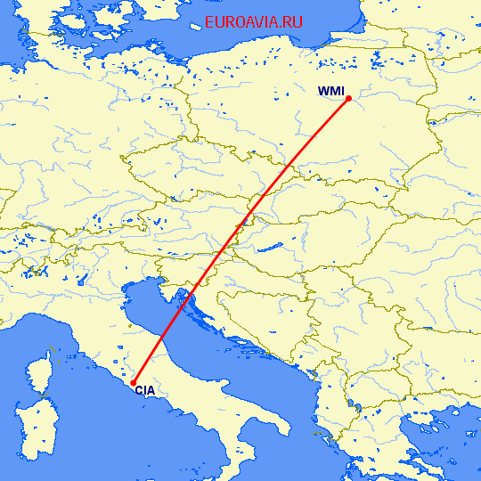 перелет Рим — Варшава на карте