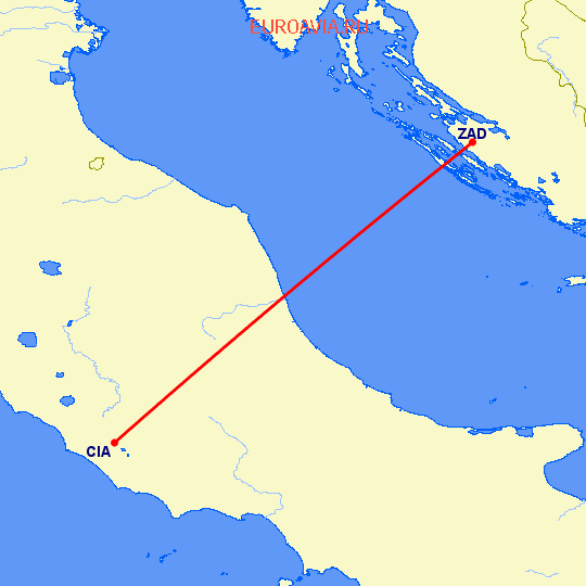 перелет Рим — Задар на карте