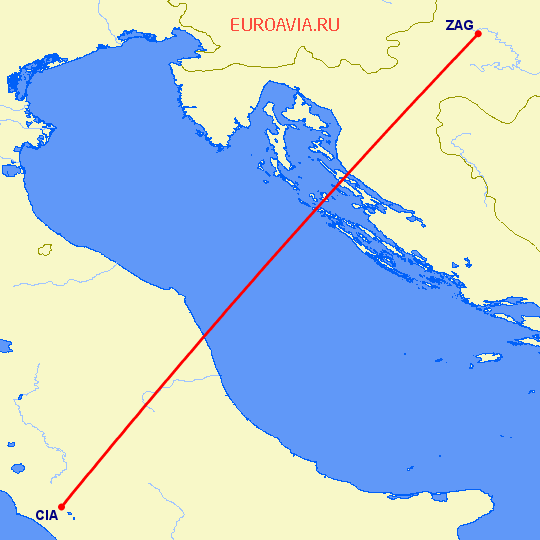 перелет Рим — Загреб на карте
