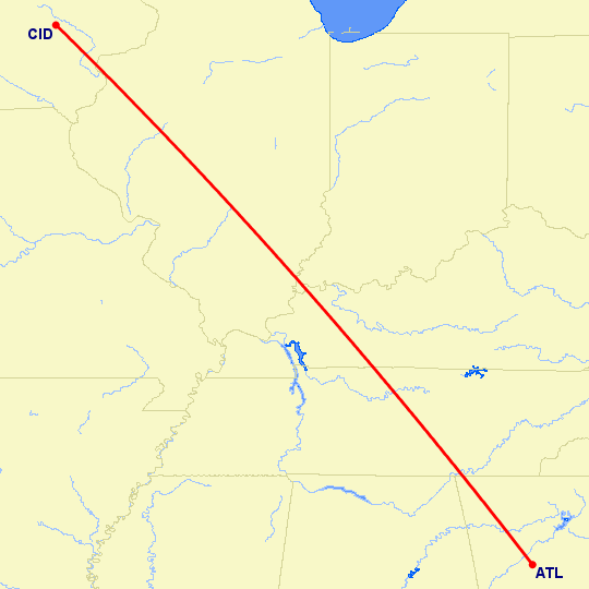 перелет Сидар Рапидс — Атланта на карте