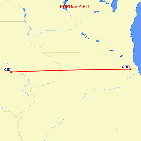 перелет Сидар Рапидс — Чикаго на карте