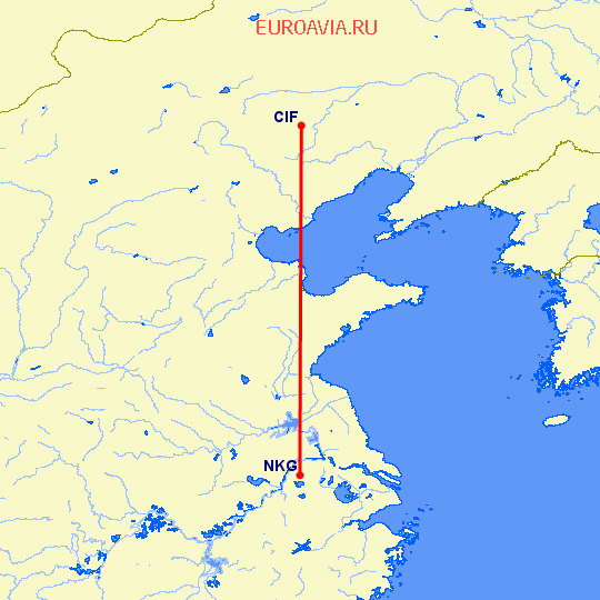 перелет Чифен — Нанкин на карте