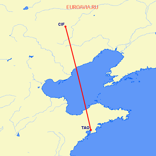 перелет Чифен — Куаньдян на карте