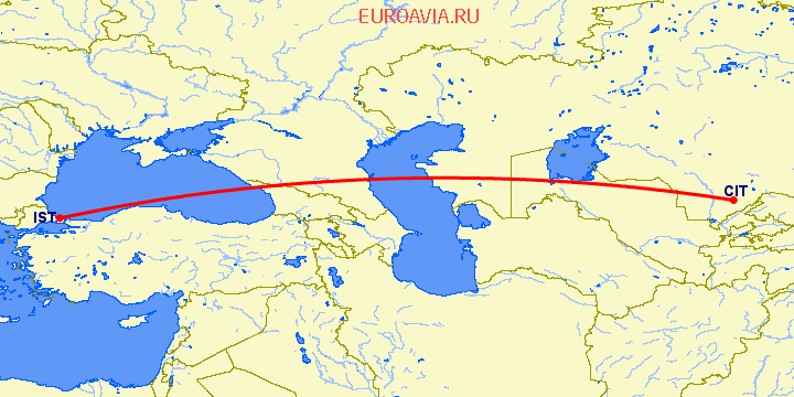 перелет Чимкент — Стамбул на карте