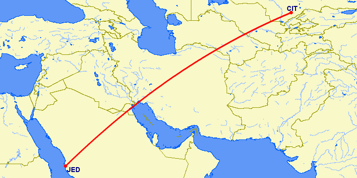 перелет Чимкент — Джедда на карте