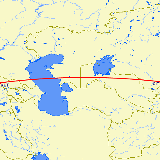 перелет Чимкент — Кутаиси на карте