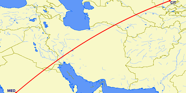 перелет Чимкент — Медина на карте