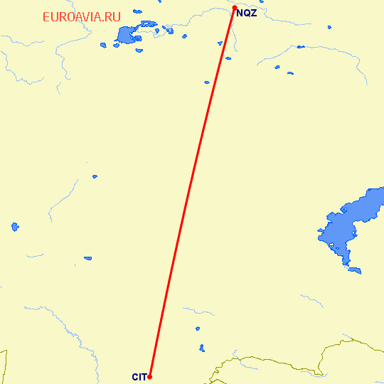 перелет Чимкент — Астана на карте
