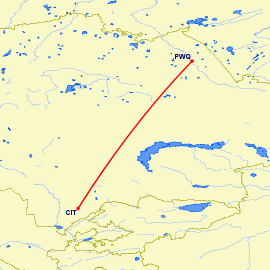 перелет Чимкент — Павлодар на карте
