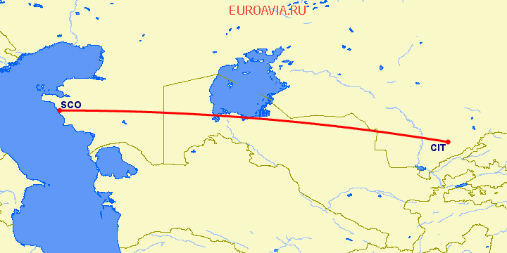 перелет Чимкент — Актау на карте