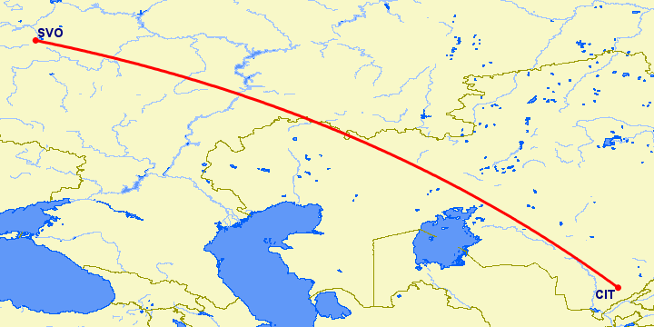 перелет Чимкент — Москва на карте