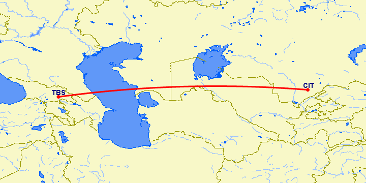 перелет Чимкент — Тбилиси на карте