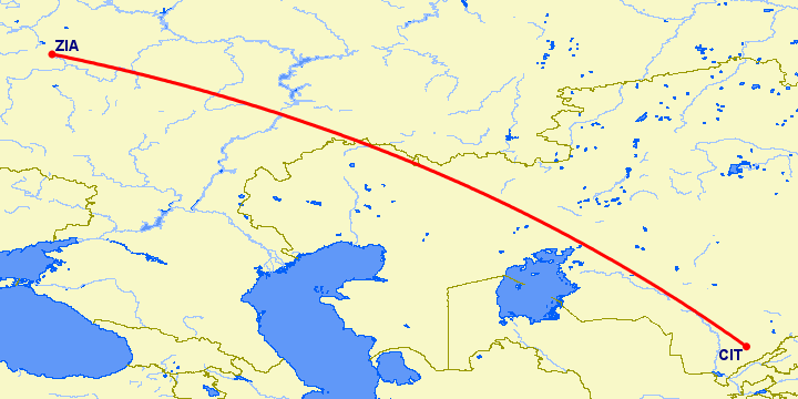 перелет Чимкент — Москва на карте