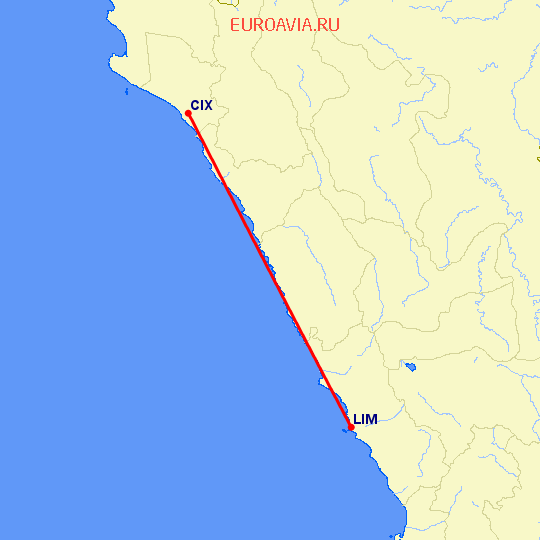 перелет Чиклайо — Лима на карте