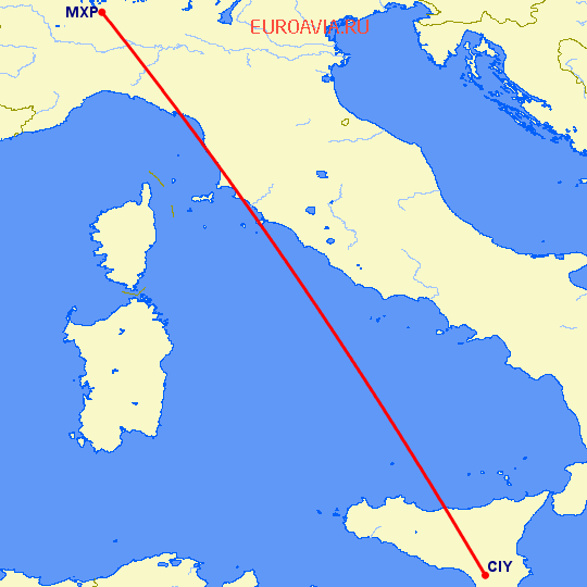 перелет Комизо — Милан на карте