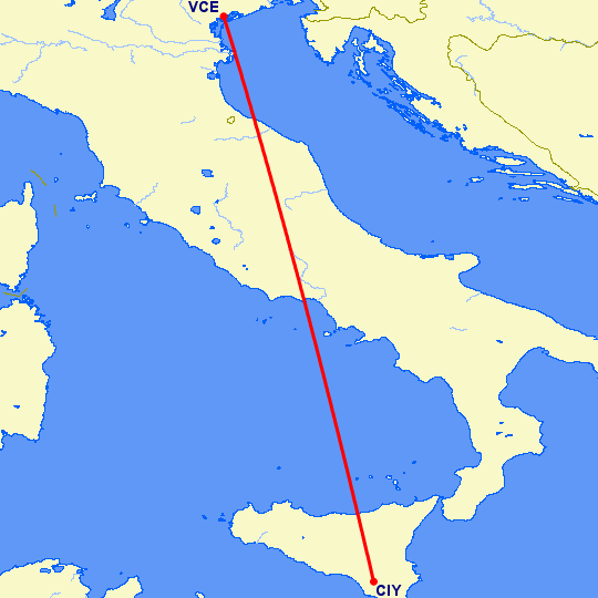 перелет Комизо — Венеция на карте