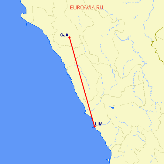 перелет Кахамарка — Лима на карте