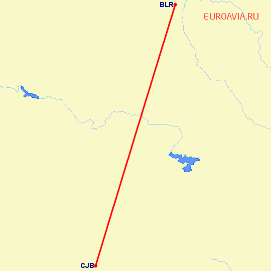 перелет Коимбаторе — Бангалор на карте