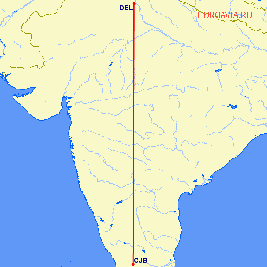перелет Коимбаторе — Нью Дели на карте