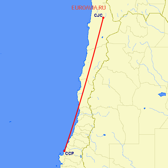 перелет Калама — Консепсьон на карте
