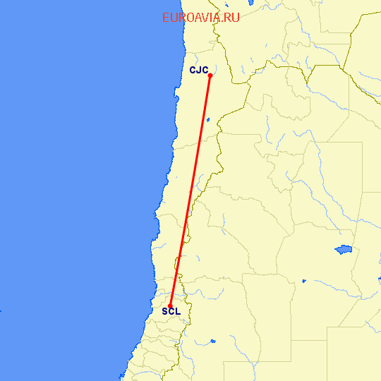 перелет Калама — Сантьяго на карте