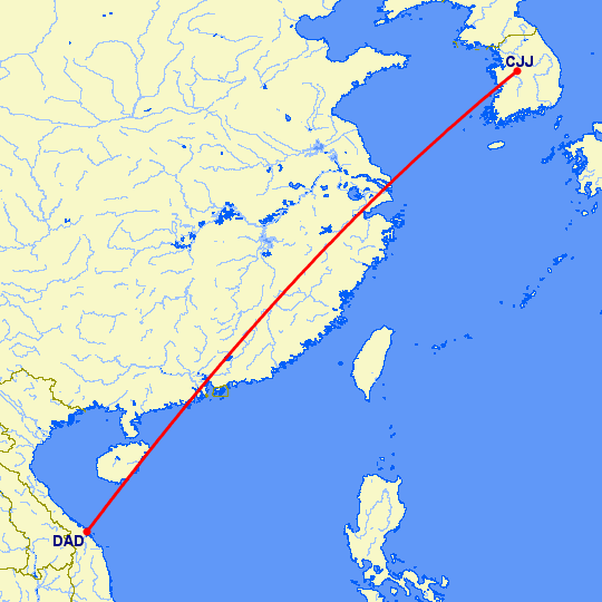 перелет Cheongju — Да Нанг на карте