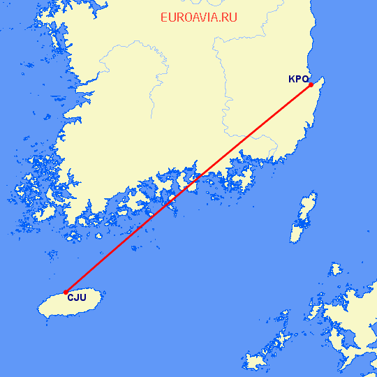 перелет Jeju — Похан на карте