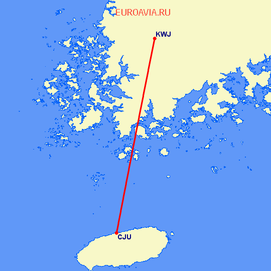 перелет Jeju — Гванджу на карте