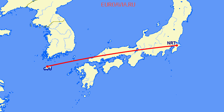 перелет Jeju — Токио на карте